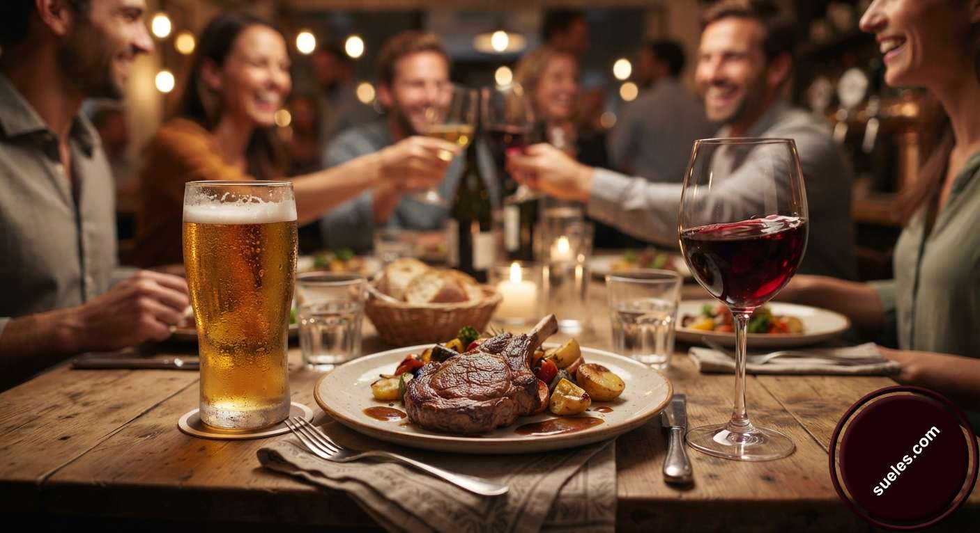¿Cuál consideras que es la mejor opción entre una cerveza bien fría y una copa de vino para acompañar una buena comida en una reunión social?